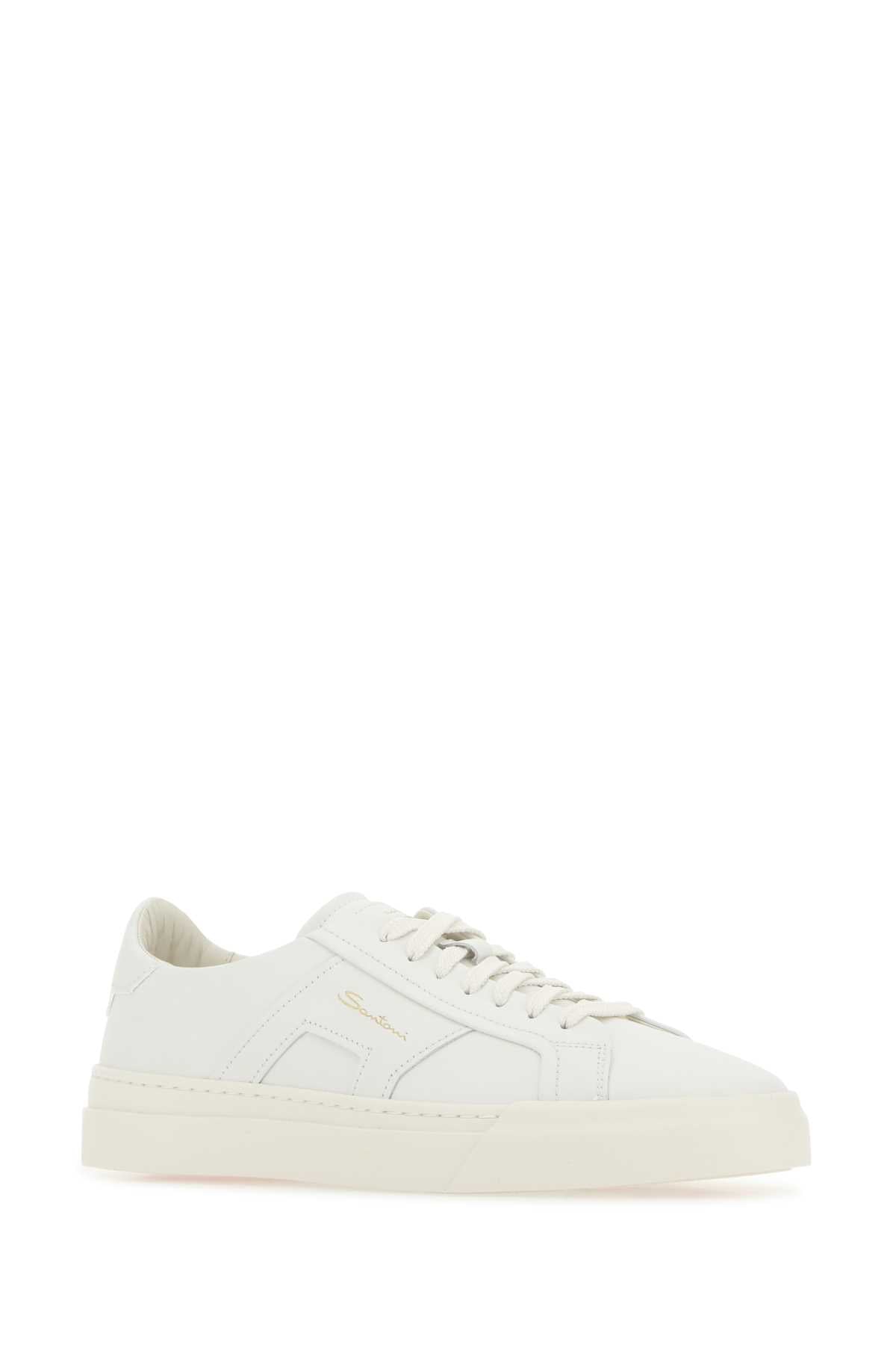 SANTONI Men's Premium White Leather Sneakers