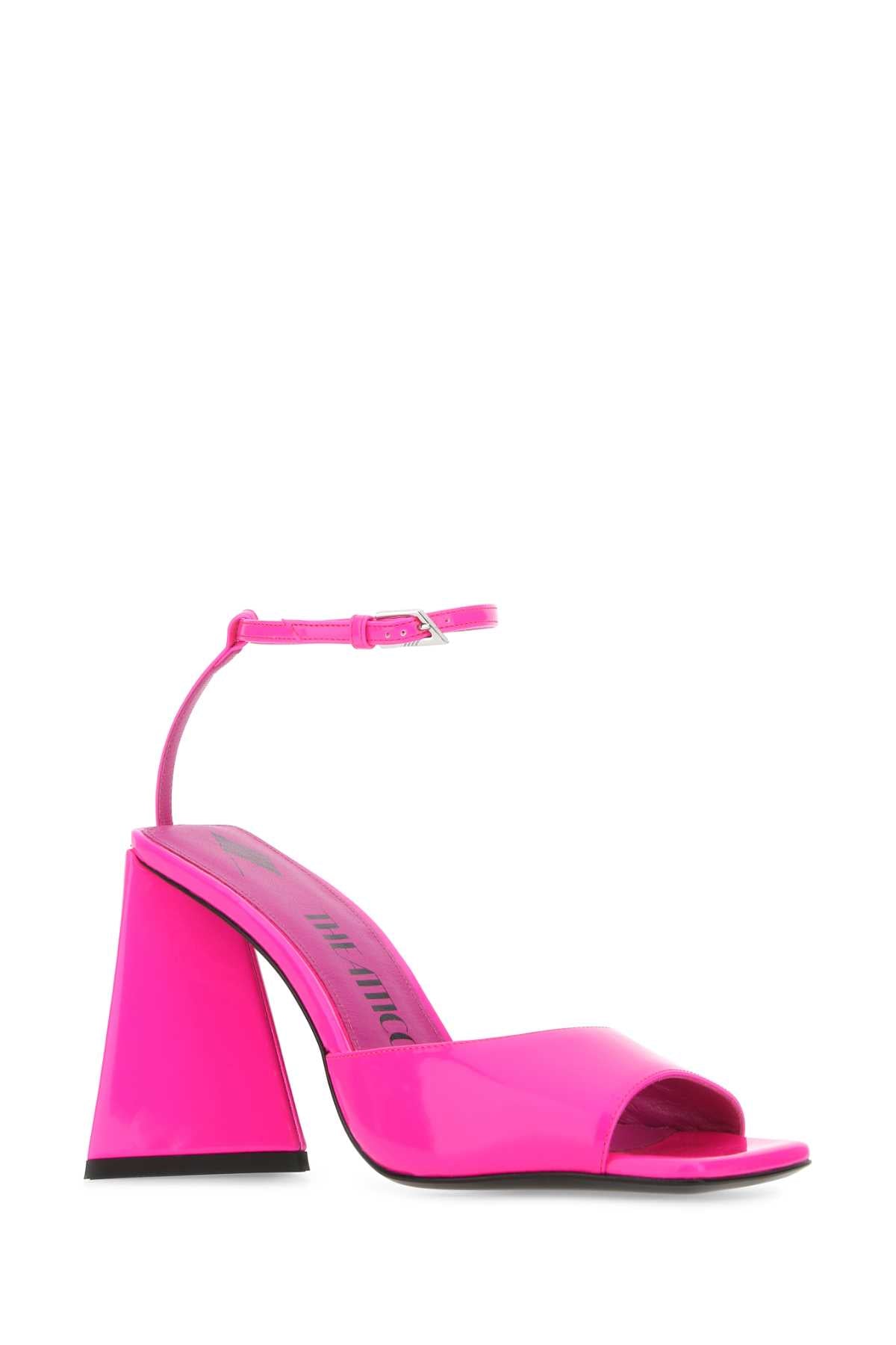 THE ATTICO Fluo Pink Leather Mini Sandals with 10 cm Heel Height