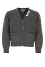 THOM BROWNE Melange Dark Grey Wool Blend Cardigan