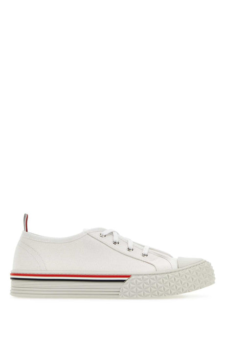 THOM BROWNE Classic White Canvas Collegiate Sneakers - Men's Size