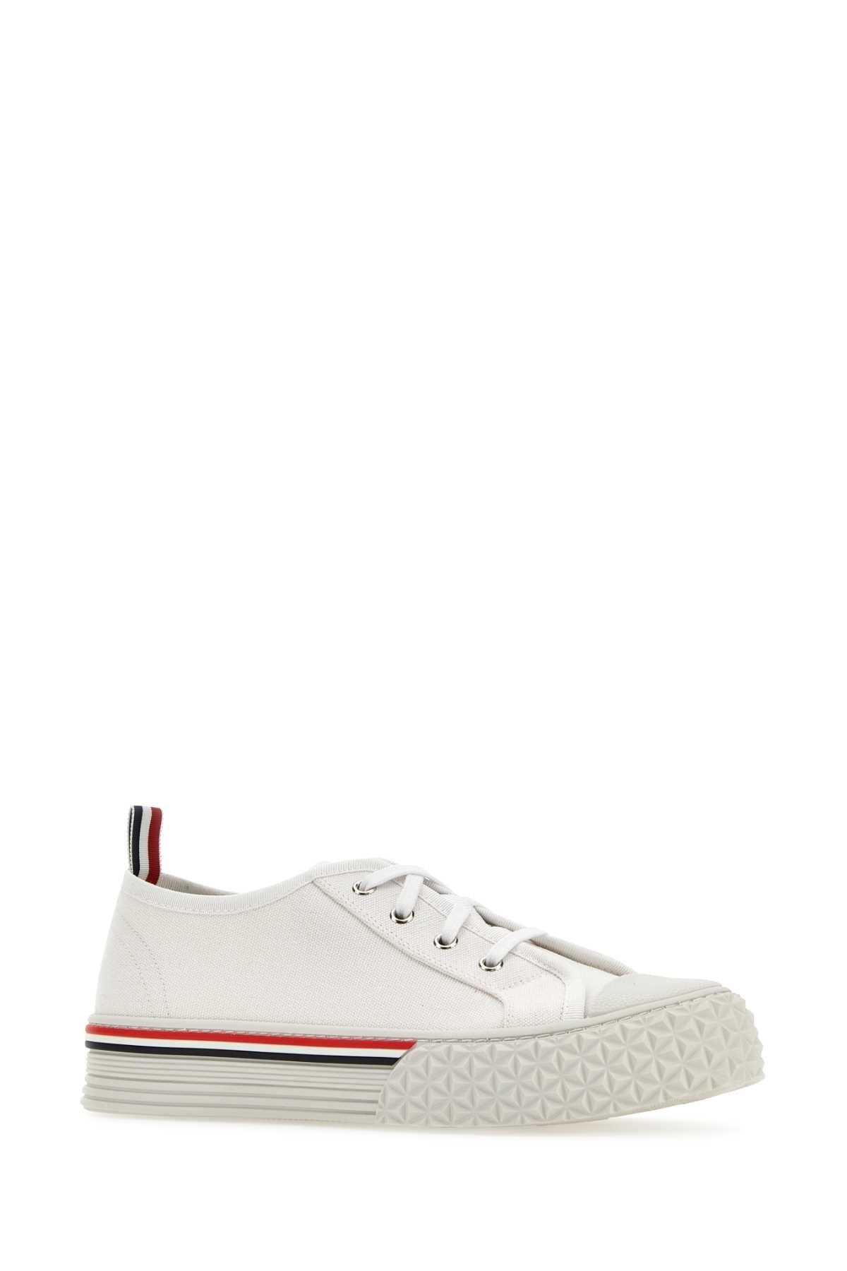 THOM BROWNE Classic White Canvas Collegiate Sneakers - Men's Size