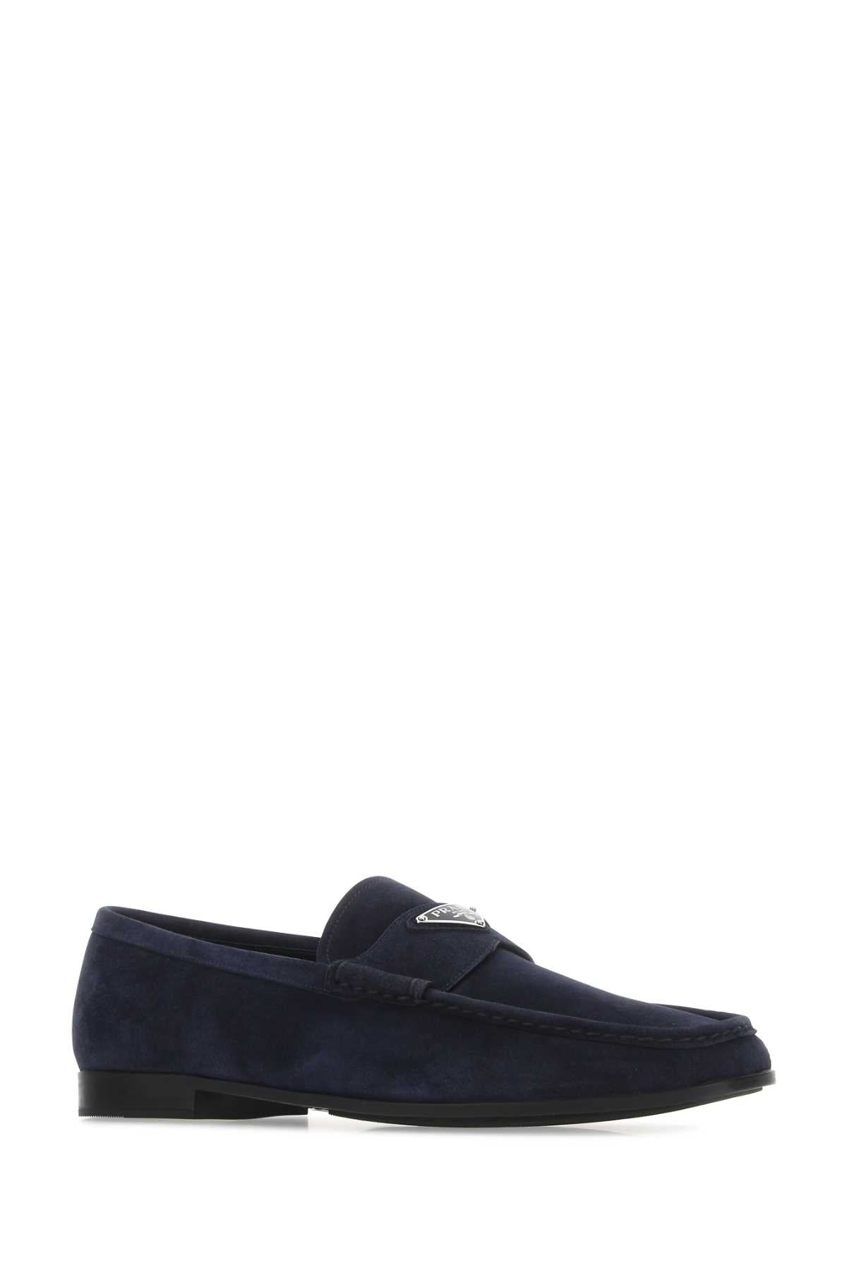 PRADA Elegant Navy Blue Suede Loafers for Men