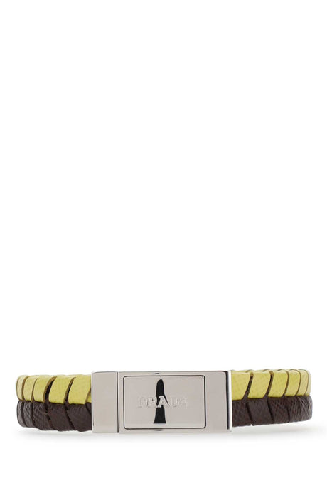 PRADA Elegantly Crafted Two-tone Leather Bracelet (Diameter: 6.5 cm)