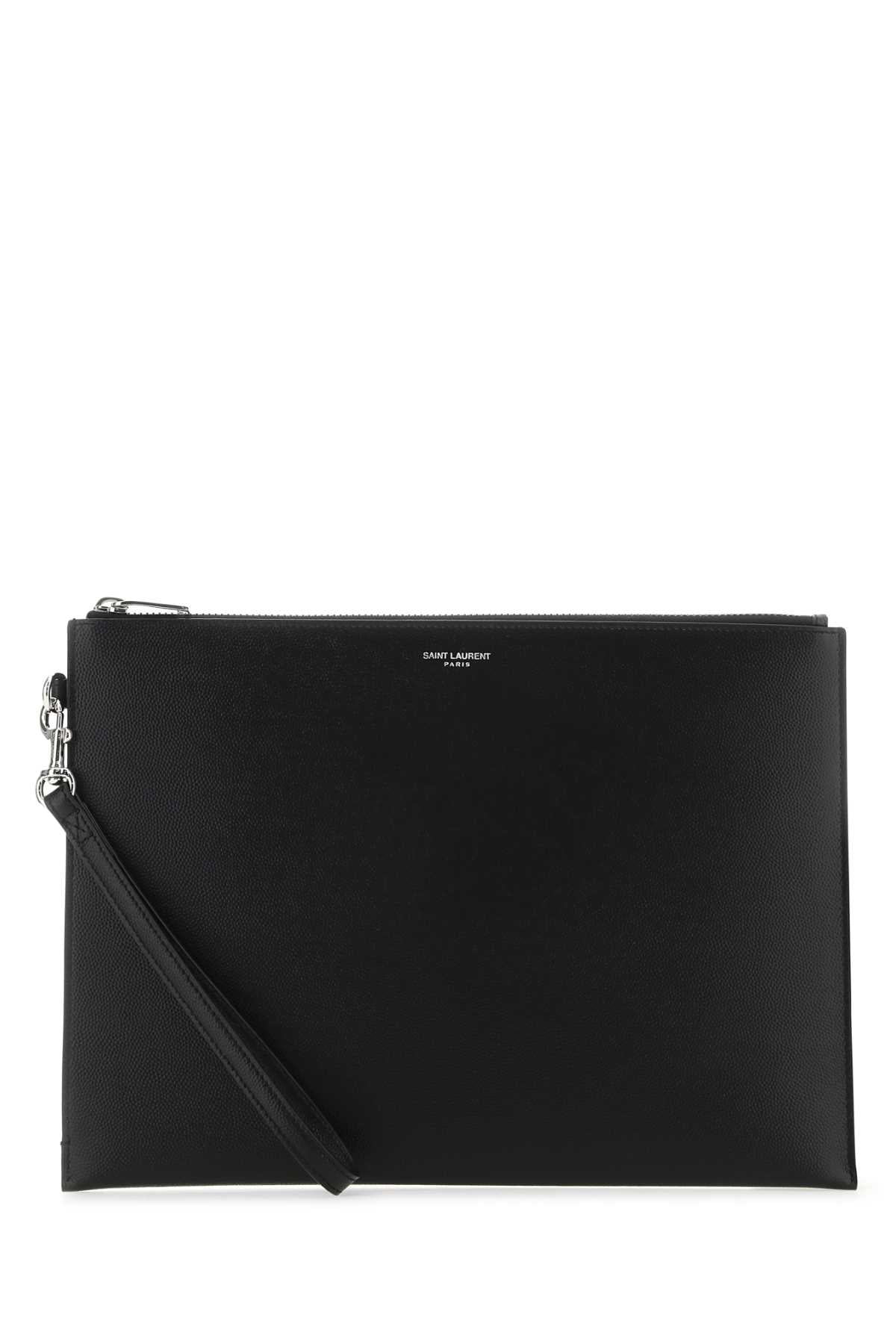 SAINT LAURENT Sleek Leather Pouch Handbag - 29 cm x 21 cm