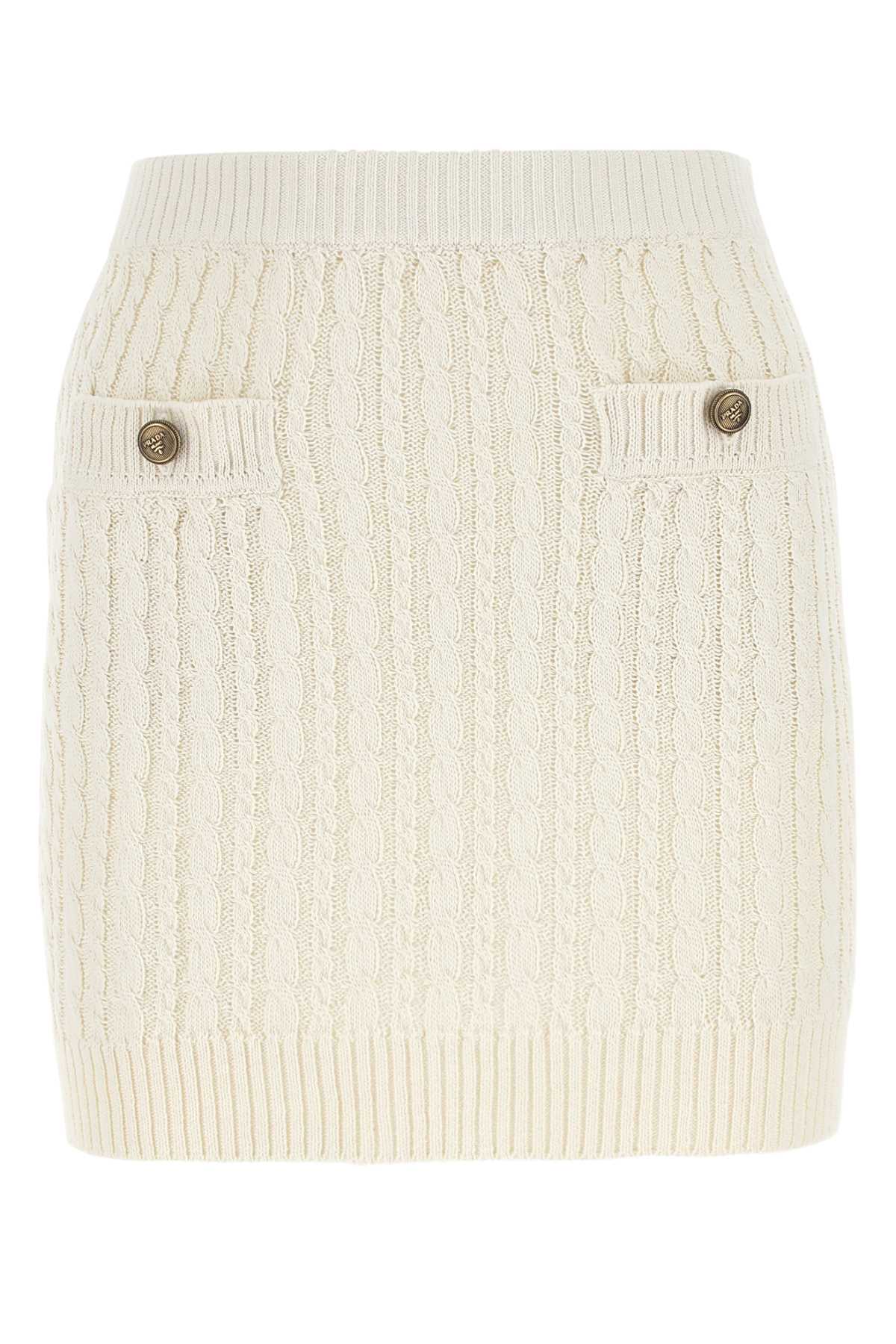 PRADA Ivory Cotton Blend Mini Skirt