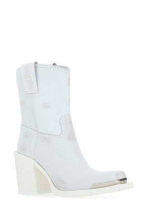 MIU MIU Chic White Leather Ankle Boots