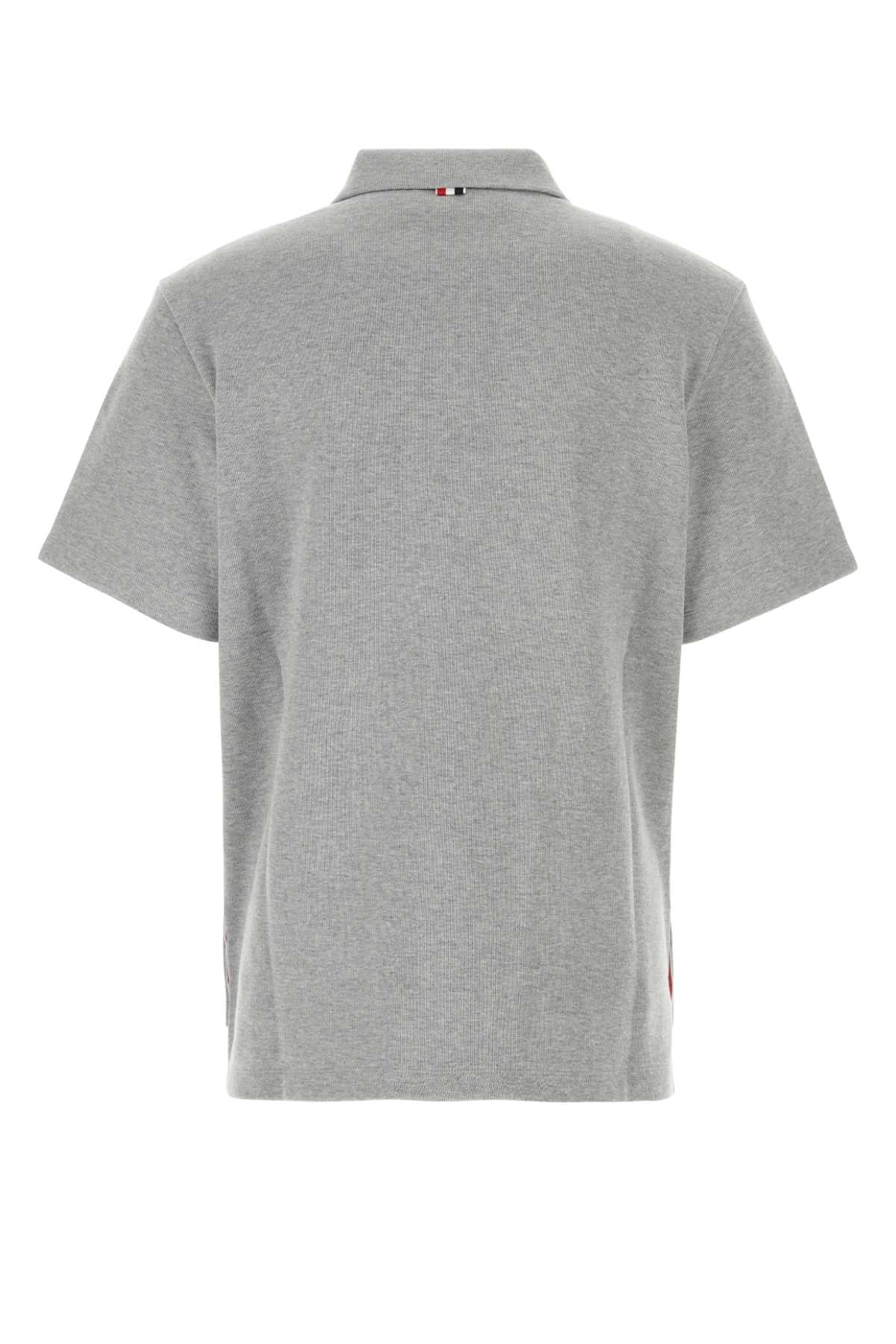 THOM BROWNE Classic Grey Cotton Polo Shirt