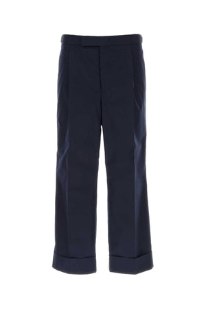 THOM BROWNE Navy Blue Polyester Blend Pants for Men