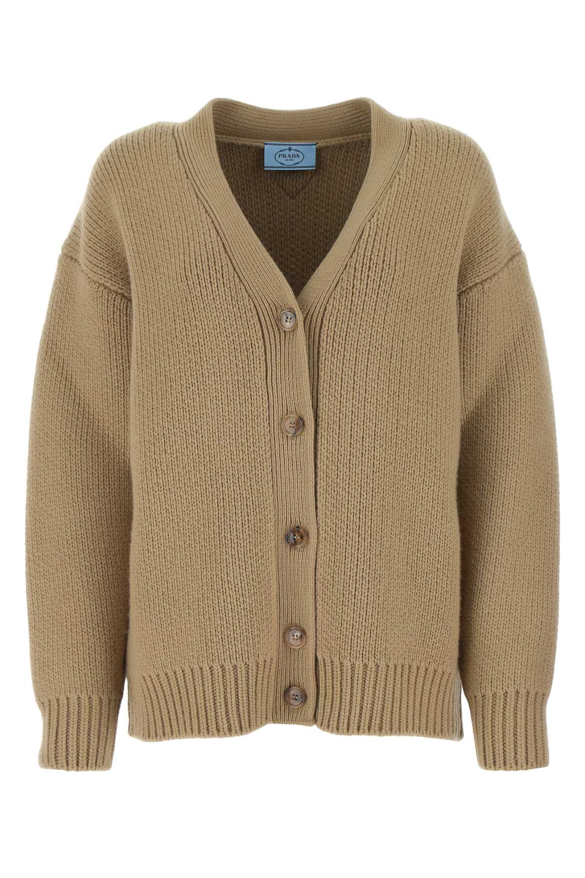 PRADA Oversized Beige Wool Blend Cardigan