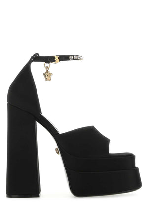 VERSACE Black Satin Medusa Aevitas Sandals - 16 cm Heel Height