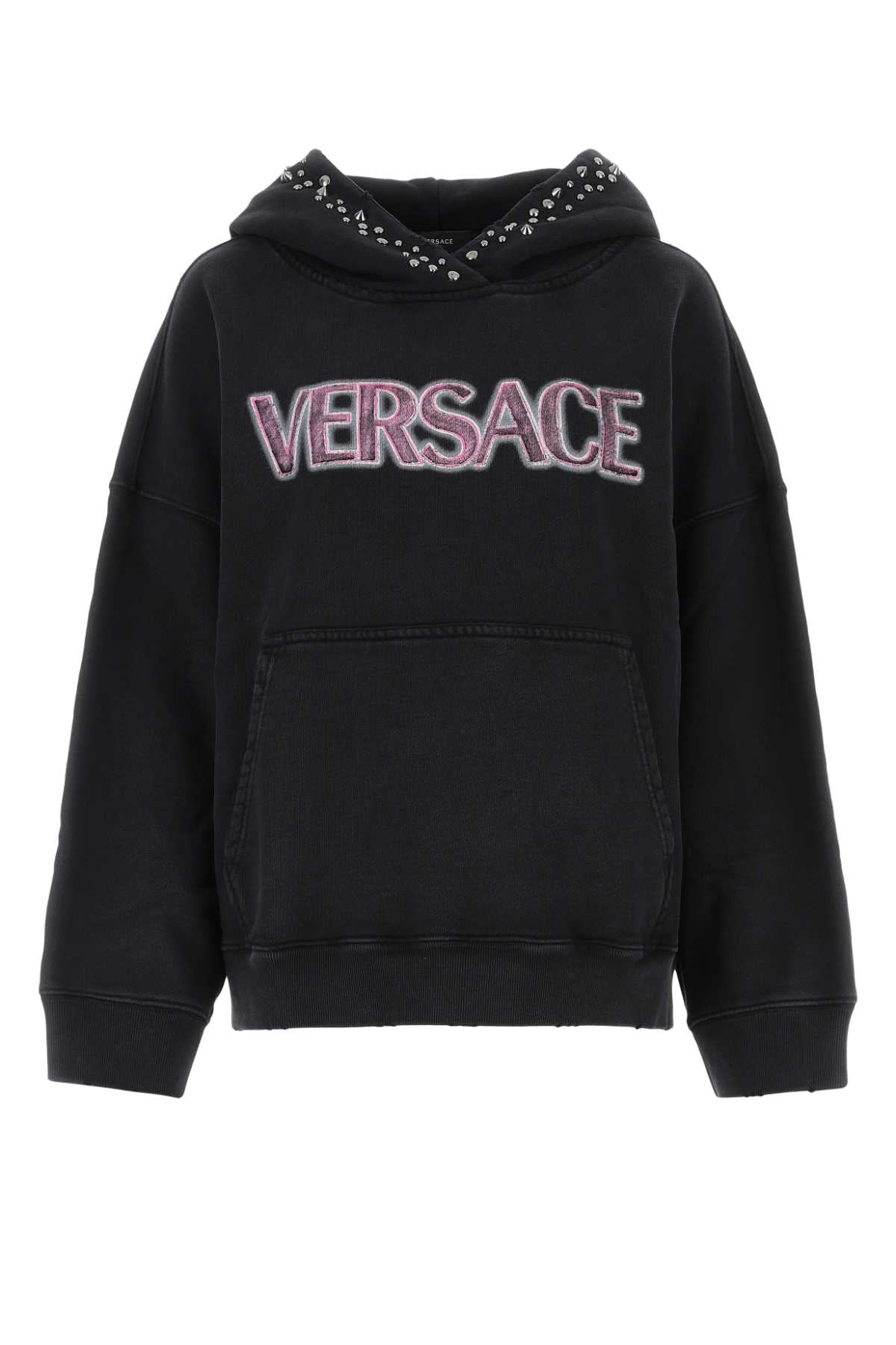 VERSACE Oversized Essentials Black Cotton Sweatshirt for Women