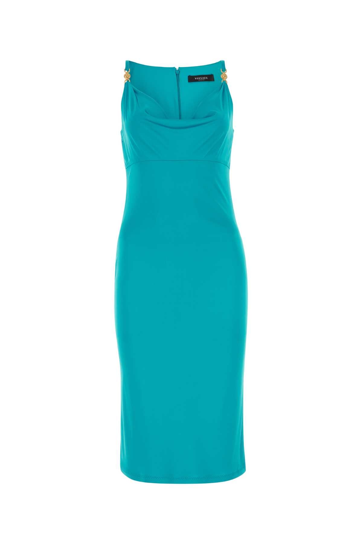 VERSACE Chic Teal Green Crepe Mini Dress