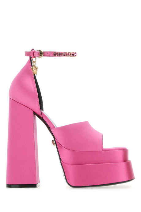 VERSACE Fuchsia Satin Medusa Aevitas Mini Sandals with 16 cm Heel