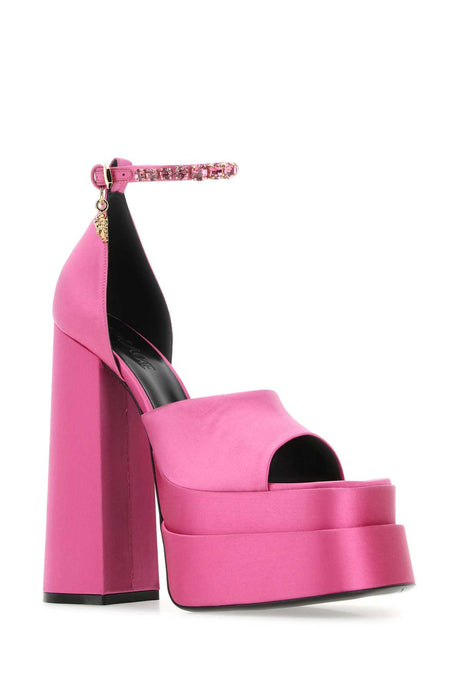 VERSACE Fuchsia Satin Medusa Aevitas Mini Sandals with 16 cm Heel