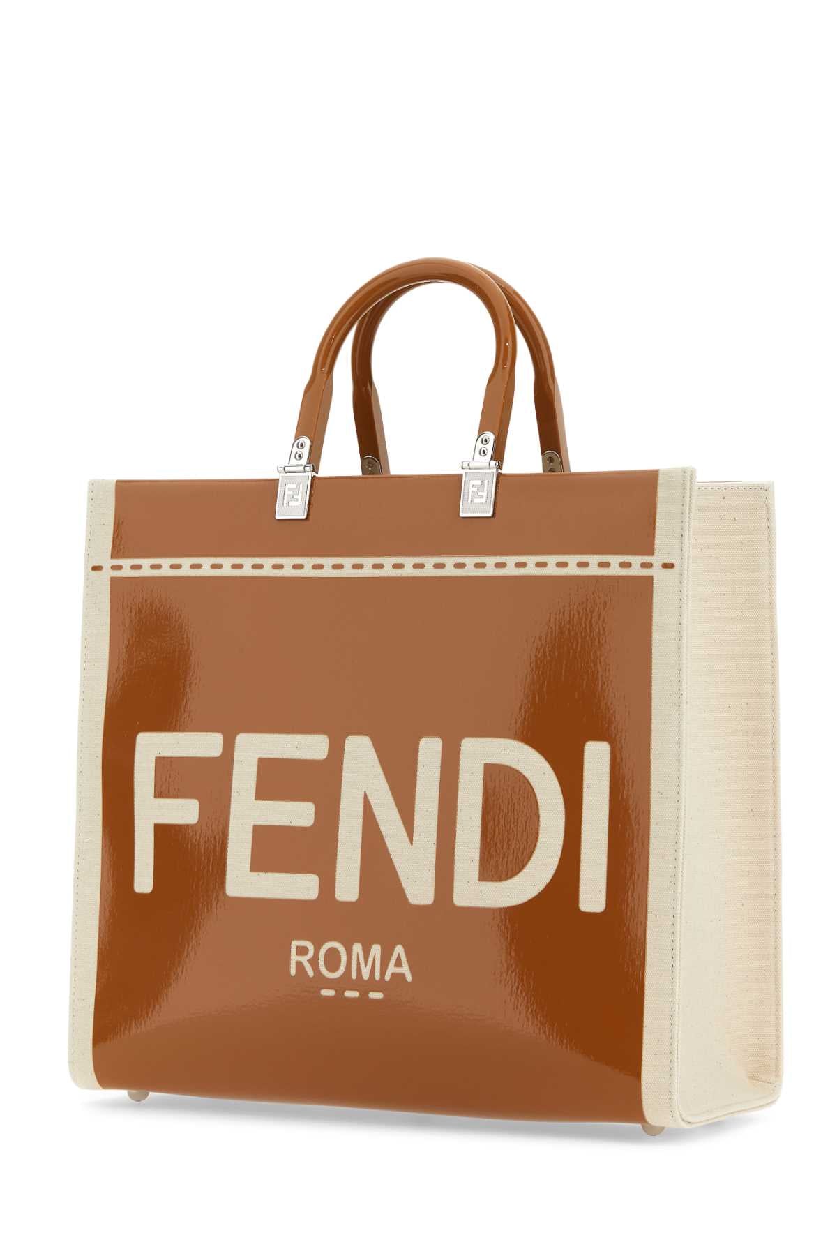 FENDI Two-Tone Canvas Medium Sunshine Shopping Handbag - 35 cm x 30 cm x 16 cm