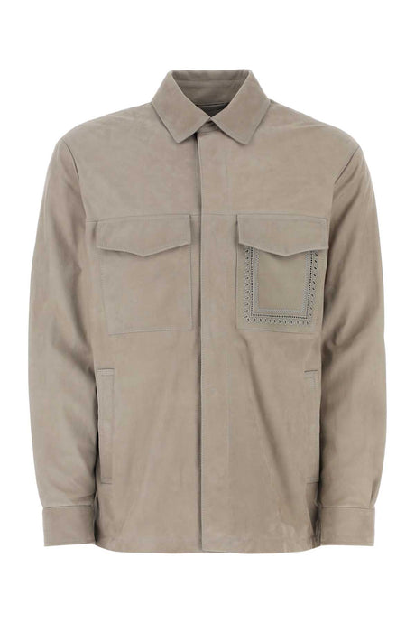 ETRO Dove Grey Suede Button-Up Shirt