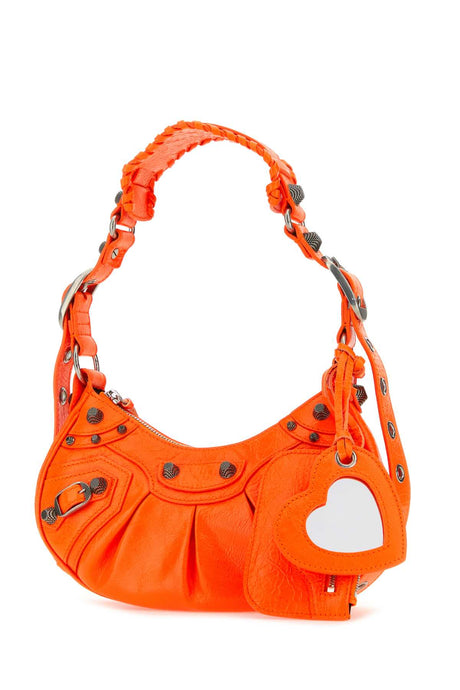 BALENCIAGA Mini Fluo Orange Leather Shoulder Handbag