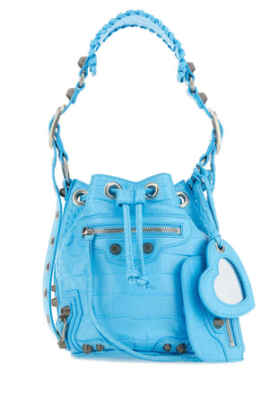 BALENCIAGA Mini Leather Bucket Handbag - Light Blue