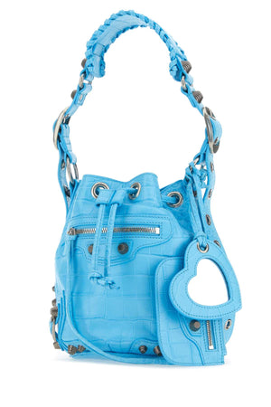 BALENCIAGA Mini Leather Bucket Handbag - Light Blue