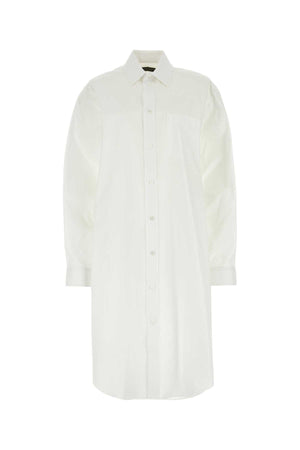 BALENCIAGA Chic White Poplin Shirt Dress