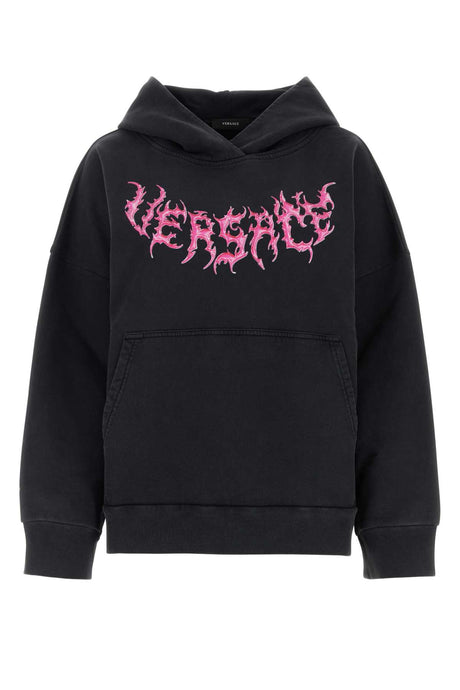 VERSACE Oversized Black Cotton Sweatshirt for Women