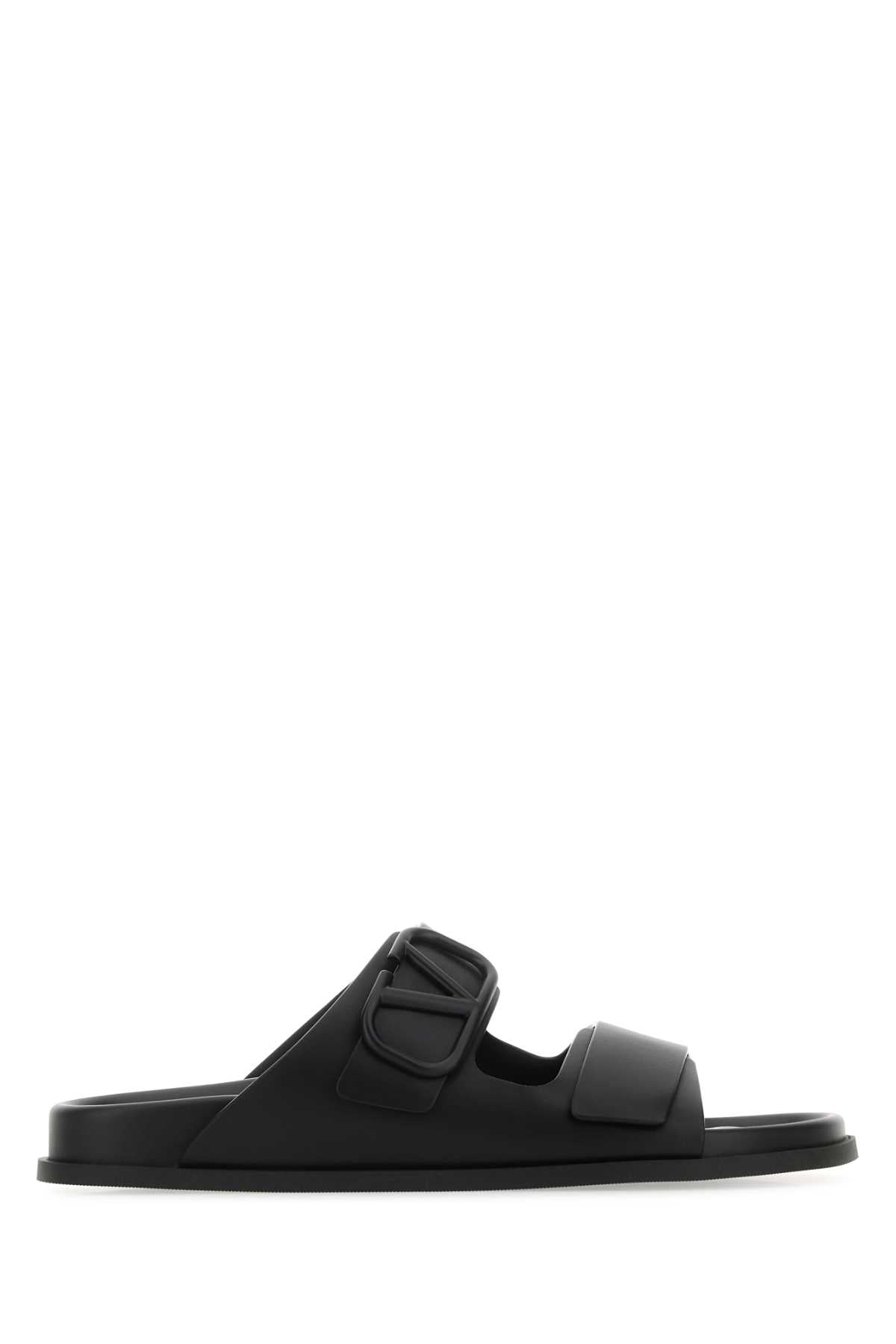 VALENTINO GARAVANI Classic Black Leather VLogo Slippers for Men