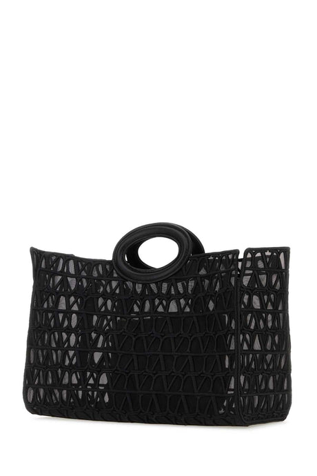 VALENTINO GARAVANI Timeless Black Toile Iconographe Le Troisième Mini Shopping Handbag - 40 cm x 25 cm x 17 cm