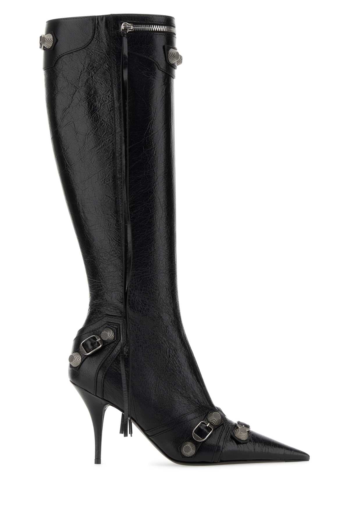 BALENCIAGA Cagole Mini Leather Boots with 9 cm Heel