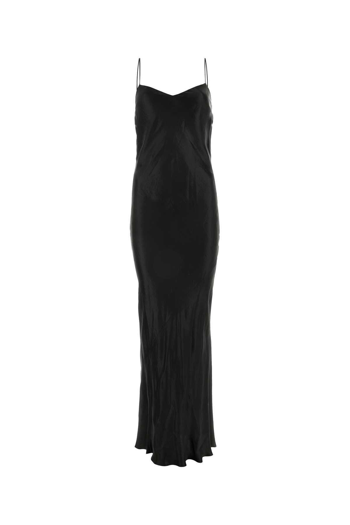 SAINT LAURENT Elegant Black Satin Long Dress