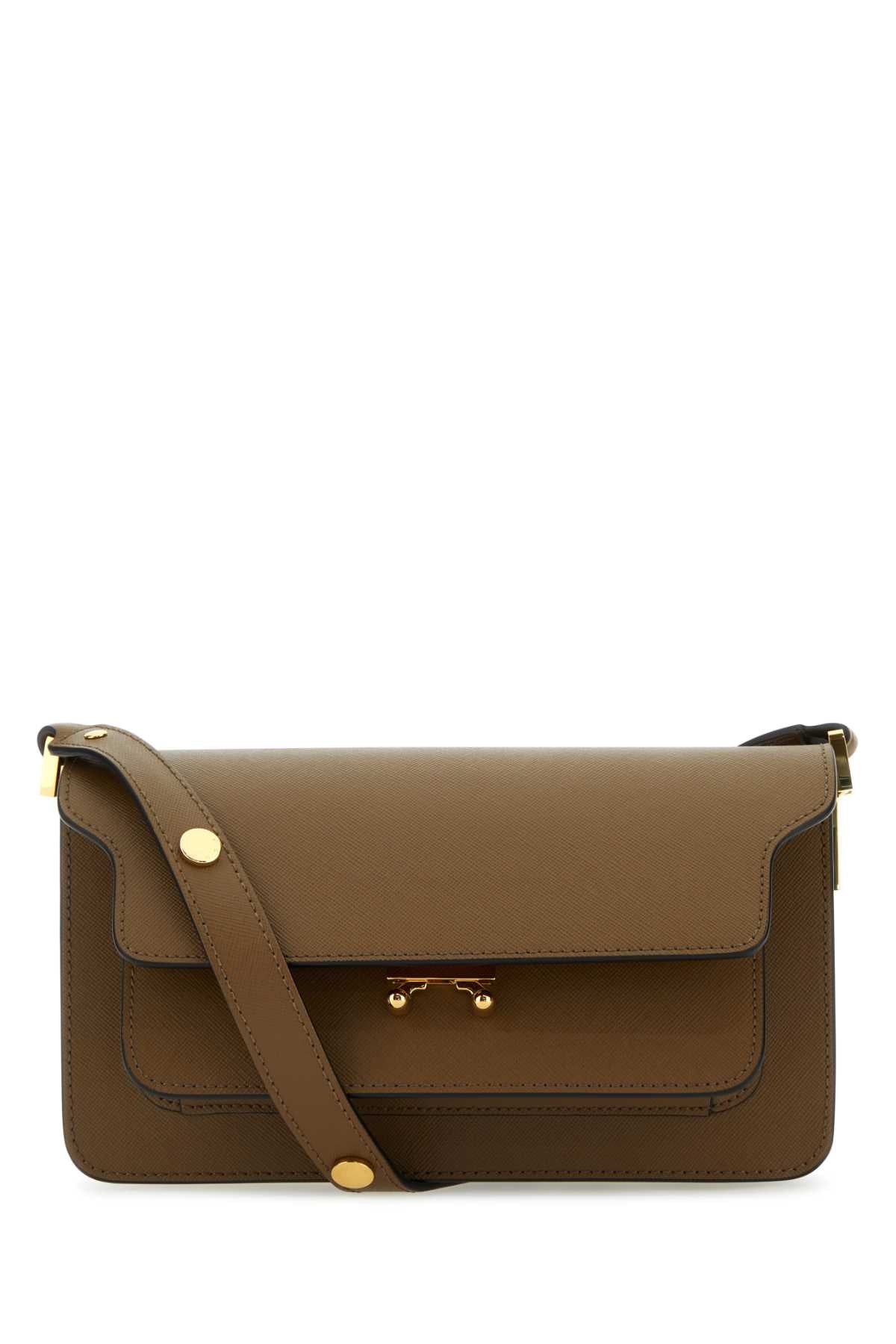 MARNI Mini Brown Leather Trunk E/W Shoulder Handbag