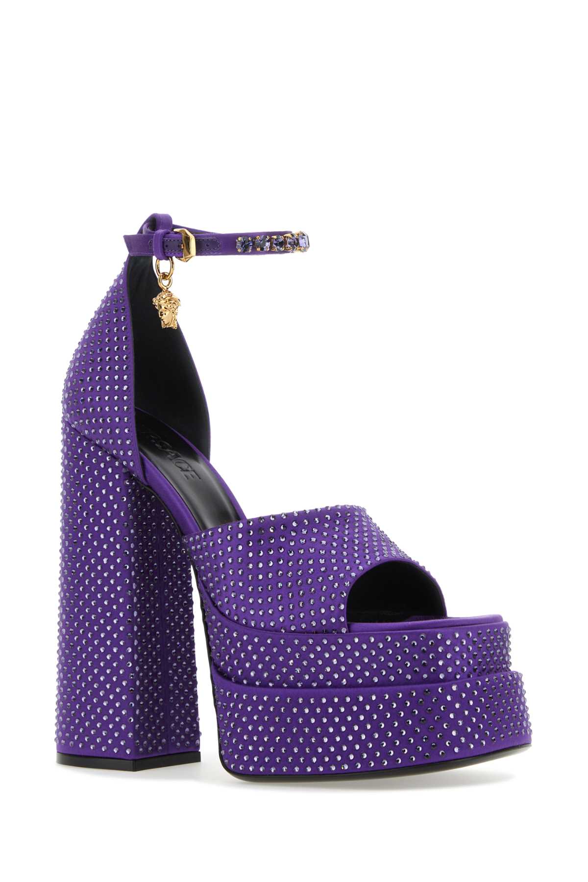 VERSACE Purple Satin Medusa Aevitas Sandals - 16 cm Heel Height