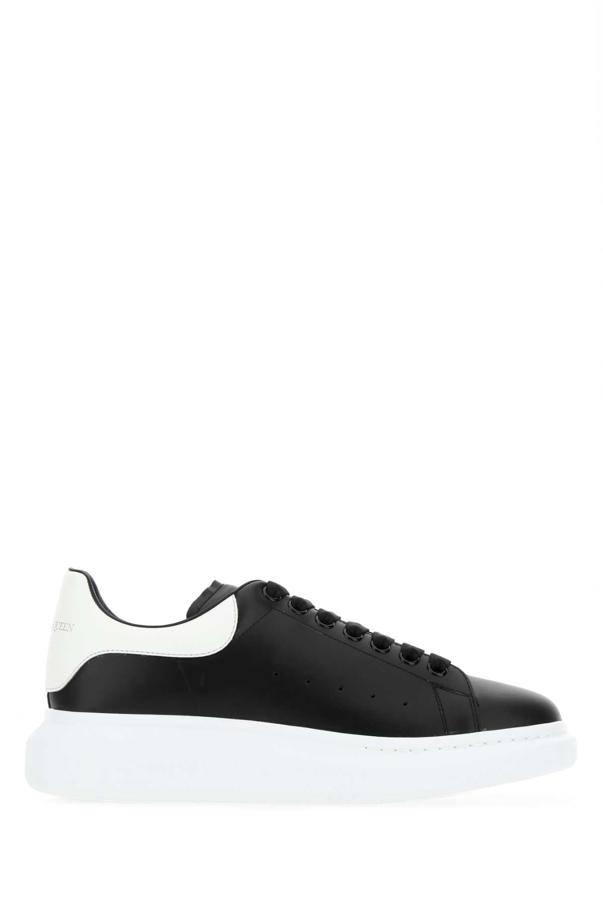 ALEXANDER MCQUEEN Classic Black Leather Sneakers with White Heel