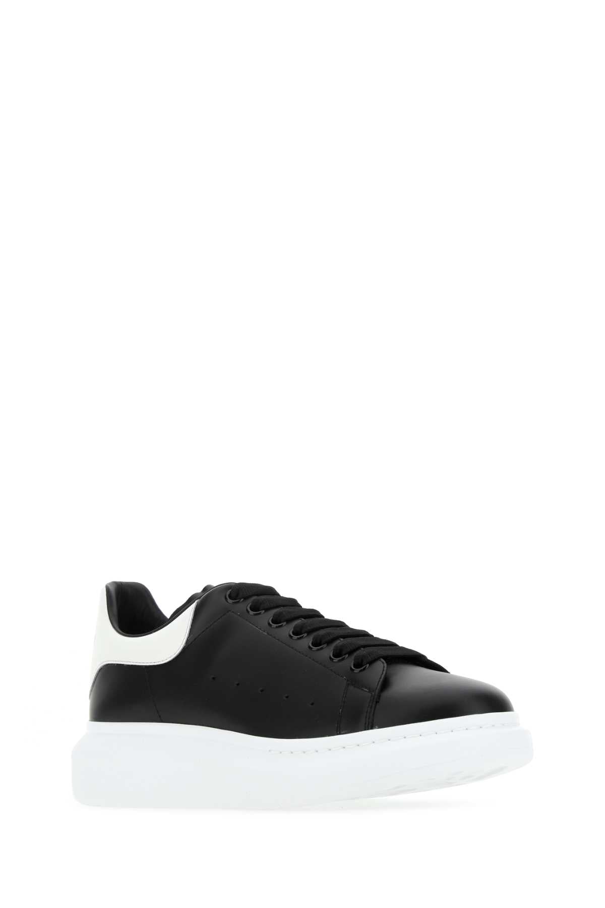 ALEXANDER MCQUEEN Classic Black Leather Sneakers with White Heel