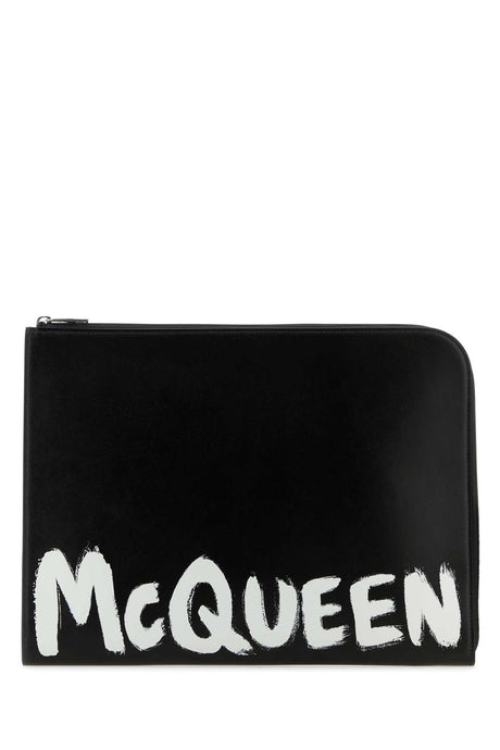 ALEXANDER MCQUEEN Classic Black Leather Document Holder - 36cm x 27cm