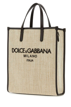 DOLCE & GABBANA Mini Sand Canvas Shopping Handbag