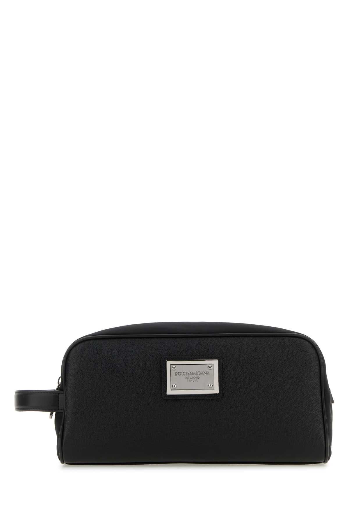 DOLCE & GABBANA Sleek Mini Black Nylon and Leather Beauty Case