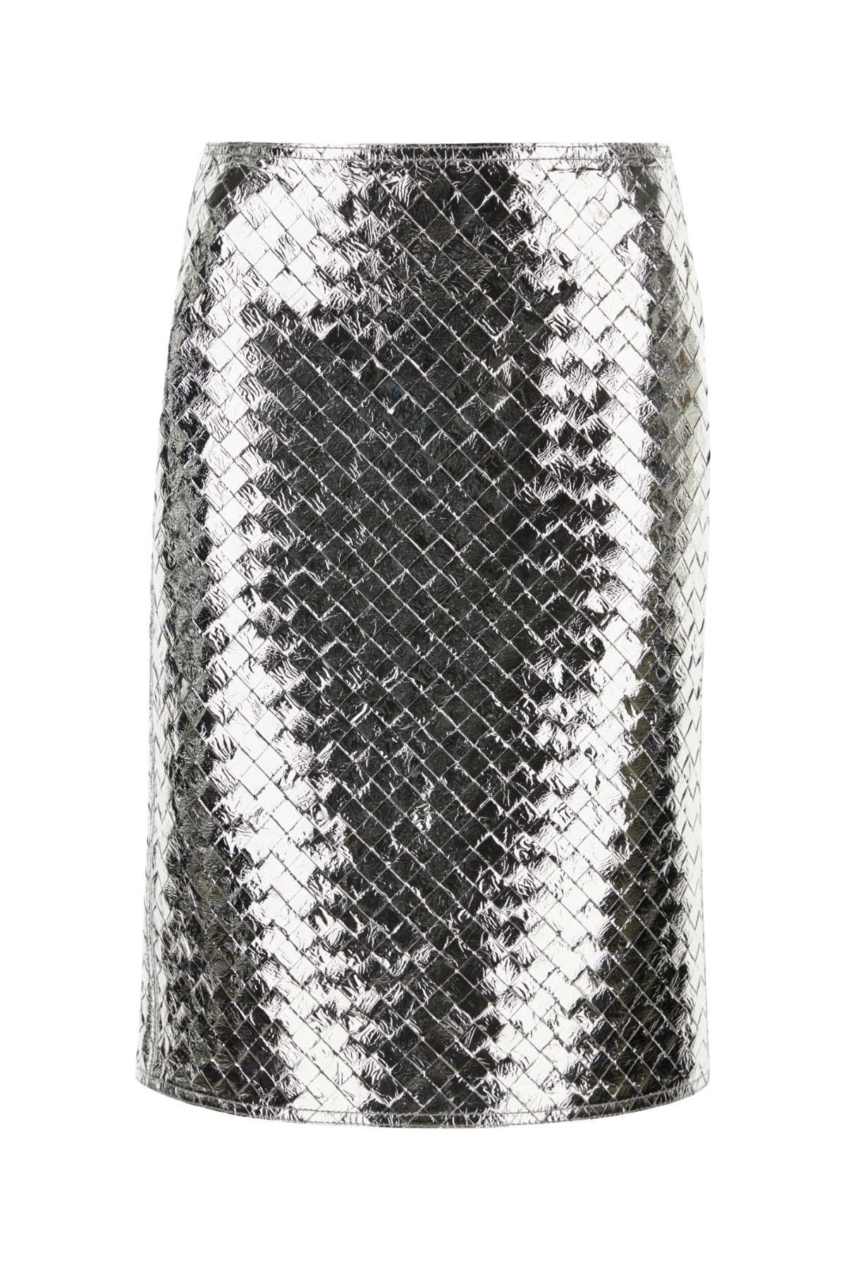 BOTTEGA VENETA Chic Silver Nappa Leather Mini Skirt