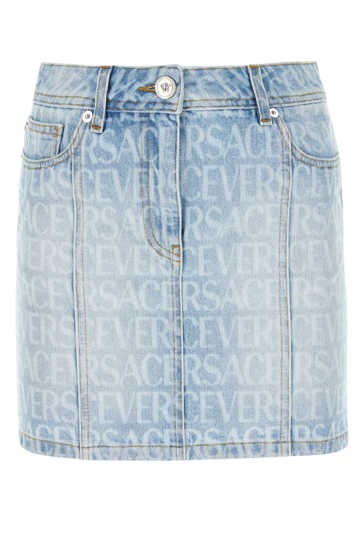 VERSACE Chic Printed Denim Mini Skirt