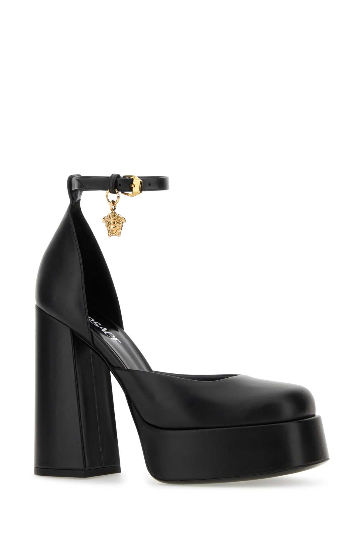 VERSACE Black Leather Medusa Aevitas Pumps - 12.5 cm Heel