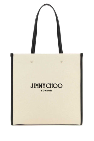 JIMMY CHOO Ivory Canvas N/S Tote Handbag - Stylish Everyday Essential (31cm x 33cm)