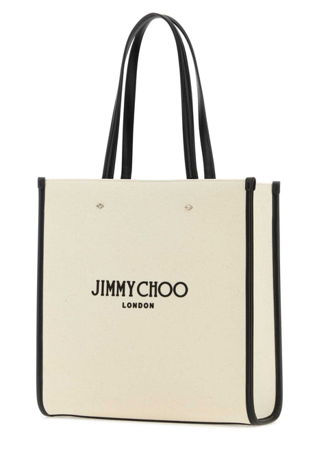 JIMMY CHOO Ivory Canvas N/S Tote Handbag - Stylish Everyday Essential (31cm x 33cm)