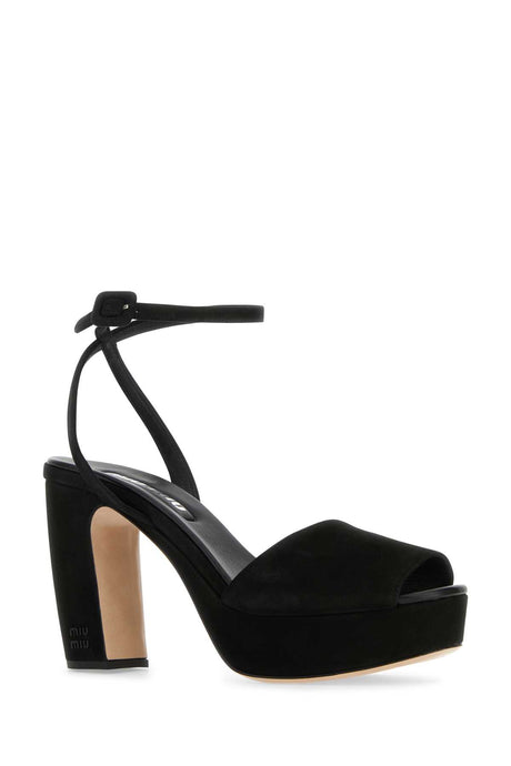 MIU MIU Chic Black Suede Platform Sandals with 10 cm Heel