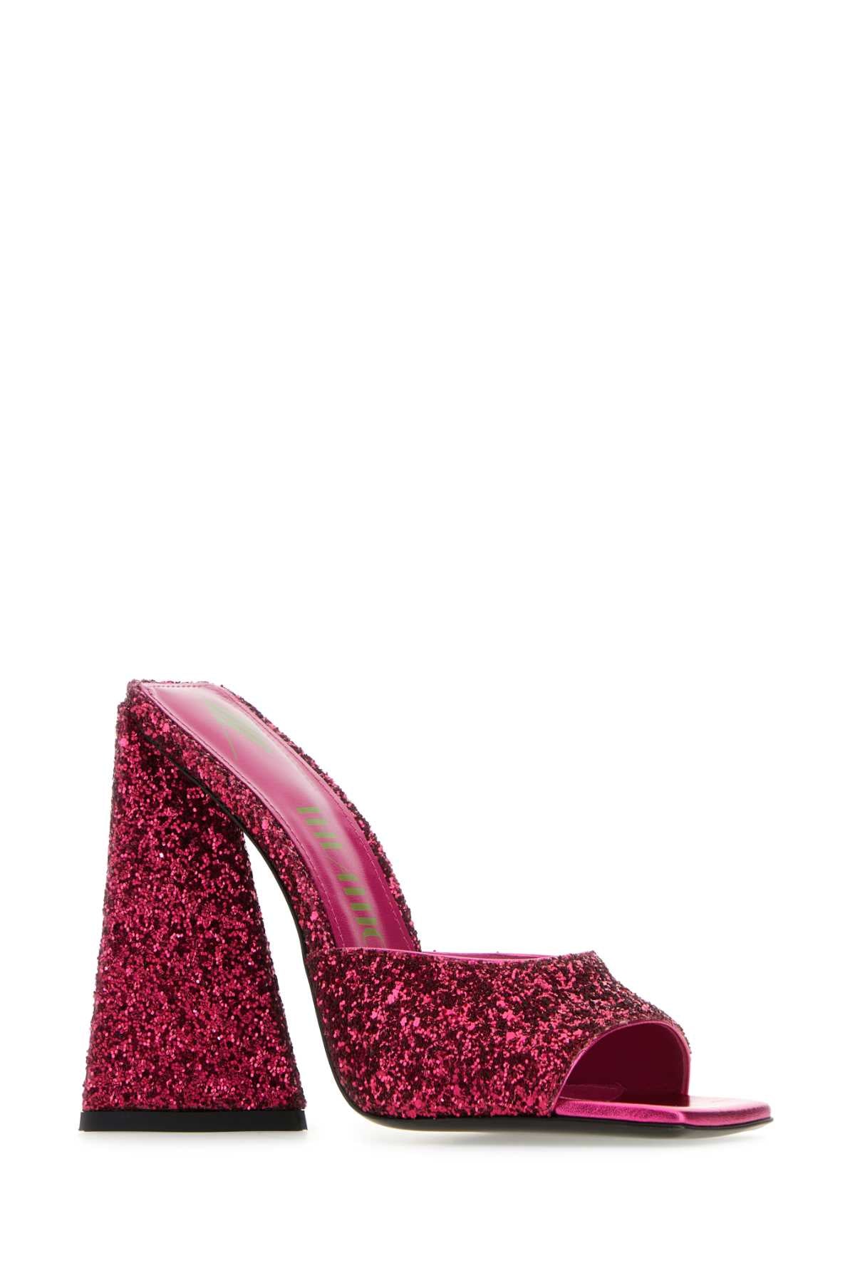 THE ATTICO Fuchsia Glitter Flat Sandals with 11.5 cm Heel