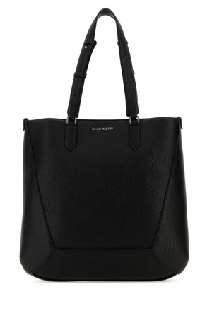 ALEXANDER MCQUEEN Elegant Black Leather Medium Edge Shopping Handbag (40 cm x 40 cm)