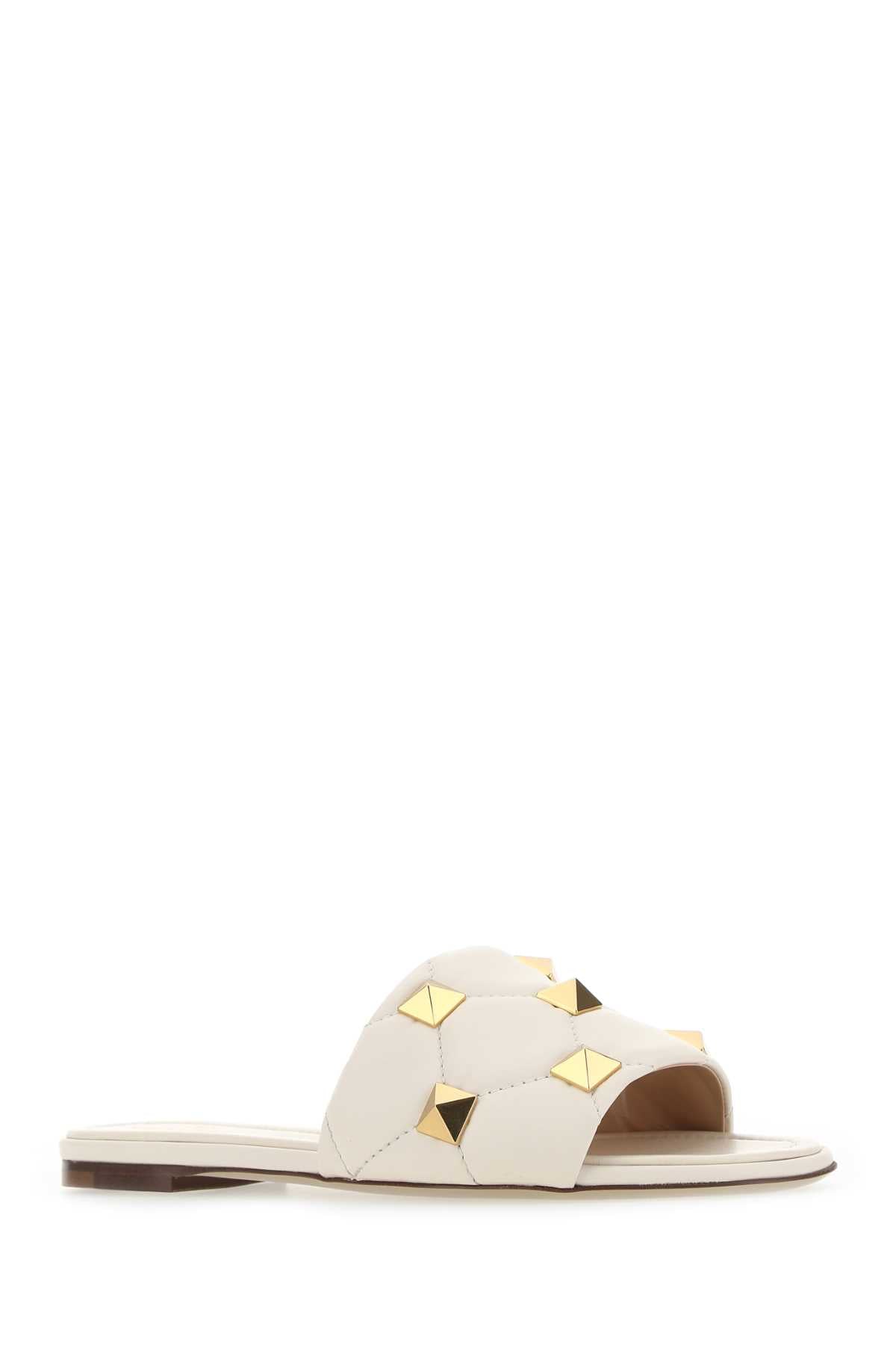 VALENTINO GARAVANI Ivory Nappa Leather Roman Stud Slippers