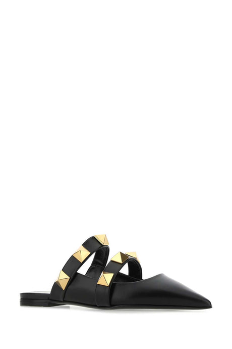 VALENTINO GARAVANI Chic Black Leather Roman Stud Slippers for Women