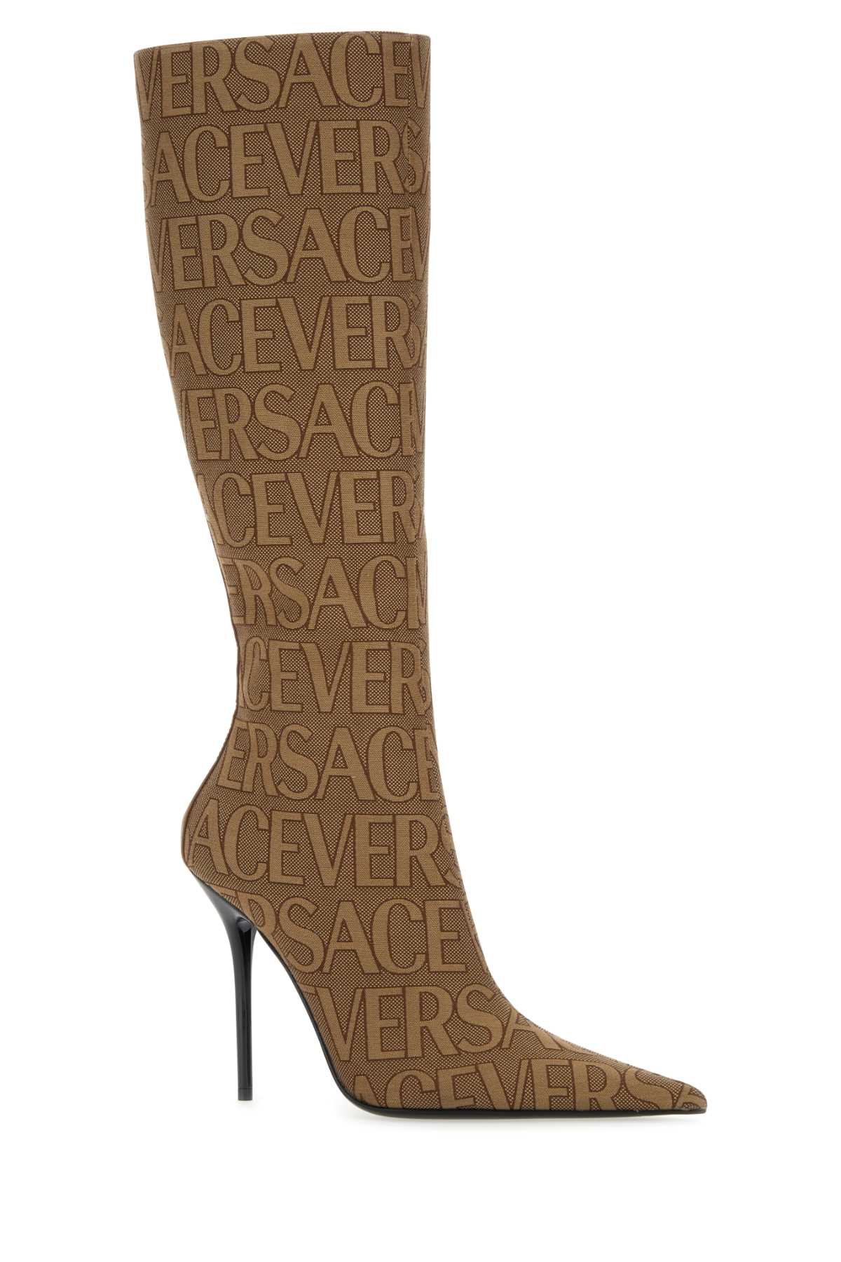 VERSACE Embroidered Jacquard Canvas Allover Boots with 11 cm Heel Height