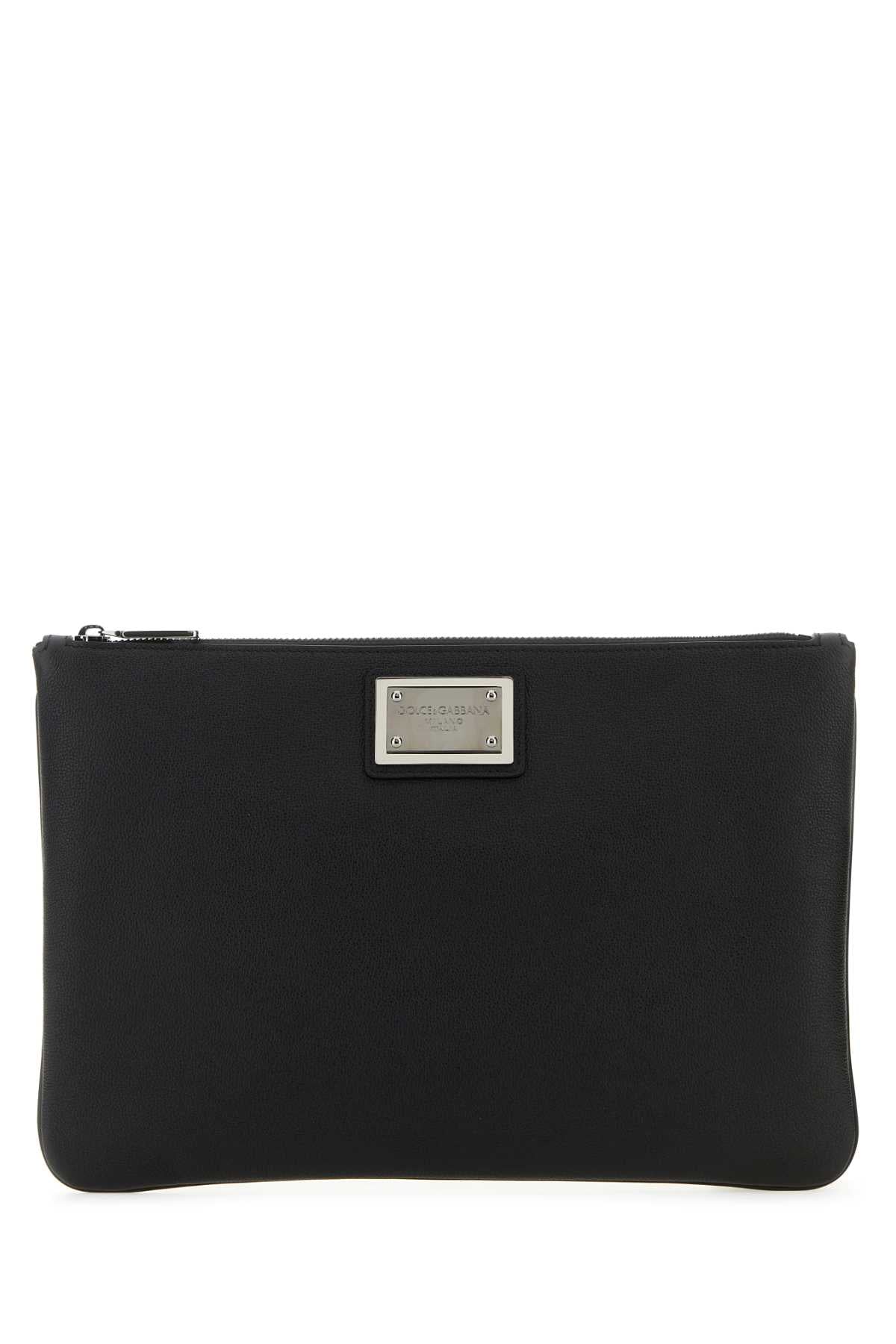 DOLCE & GABBANA Sleek Black Mini Pouch Handbag - 30 cm x 20 cm