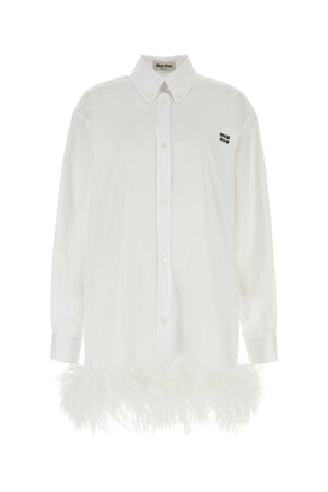 MIU MIU Elegant White Poplin Mini Shirt Dress