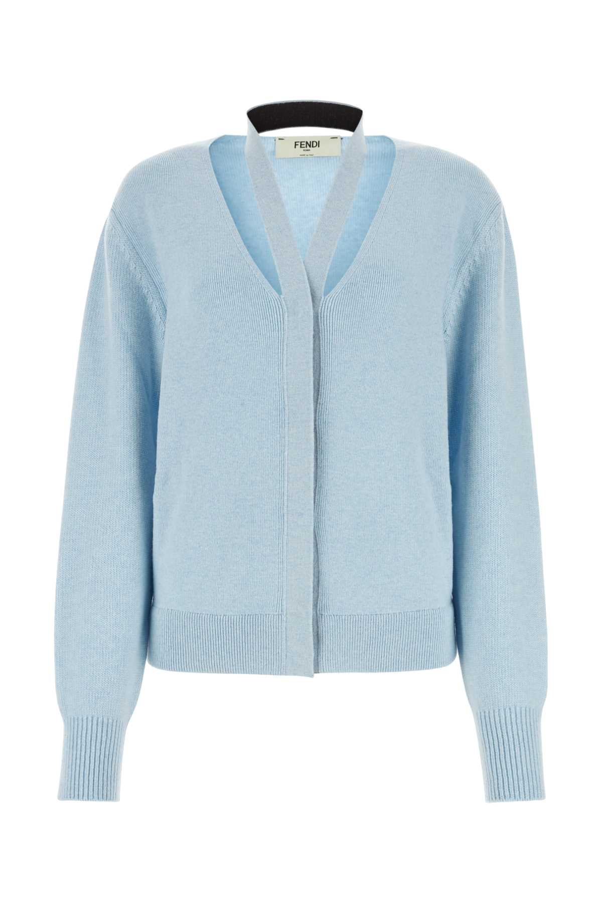 FENDI Pastel Light-Blue Stretch Wool Blend Cardigan